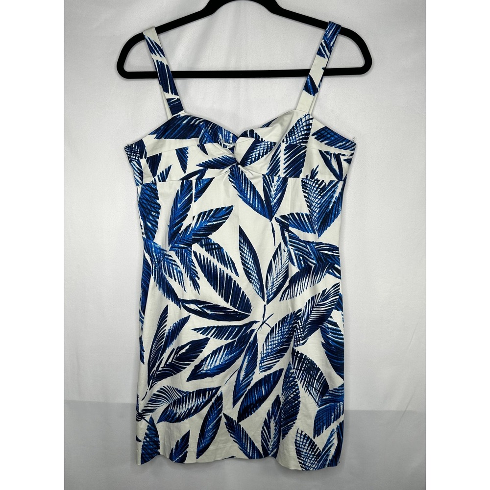 Jones New York Signature Blue White Tropical Leaf Twist Sweetheart Dress 16